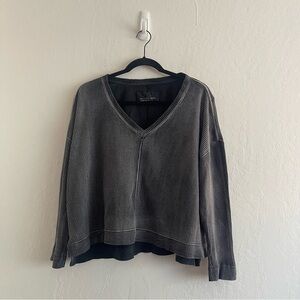Anthropoligie Pilcro Moira Pullover Gray Waffle Knit V Neck Oversized Size Small